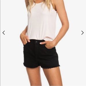 NWT, Roxy black denim Oceanside shorts, button fly, size 27